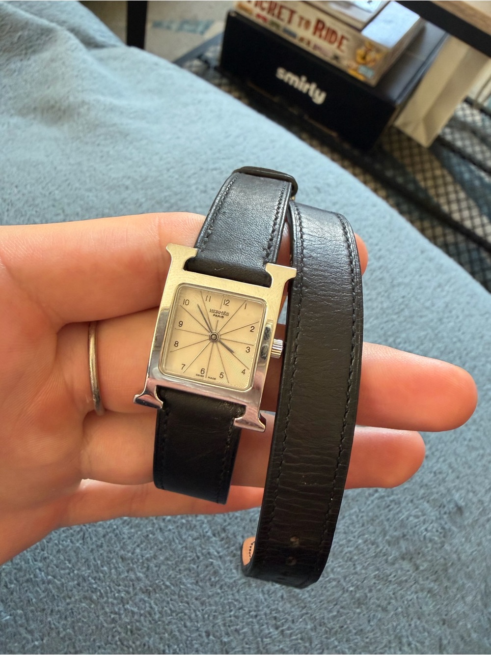 Hermes Black Double Tour Heure H Stainless Steel Watch